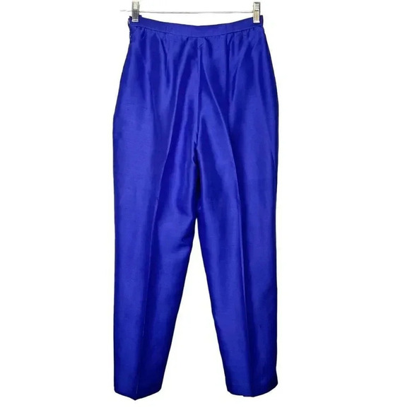 Vintage Jane Seymour 100% Silk Barrel Trousers Pants 8 Petite Blue Satin Disco - Picture 1 of 8